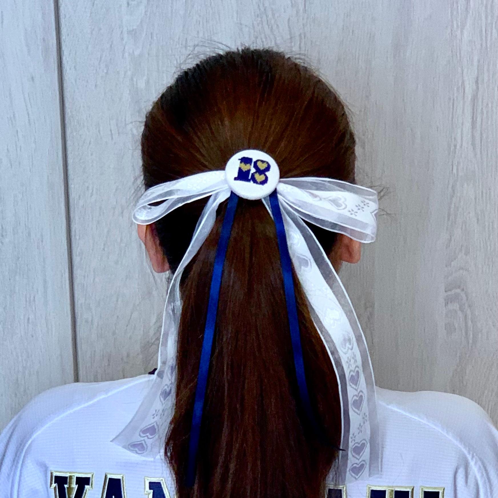 【番号オーダー可能】東北楽天ゴールデンイーグルス風カラー　くるみボタンのヘアリボン　クロスステッチ刺繍 | 5枚目